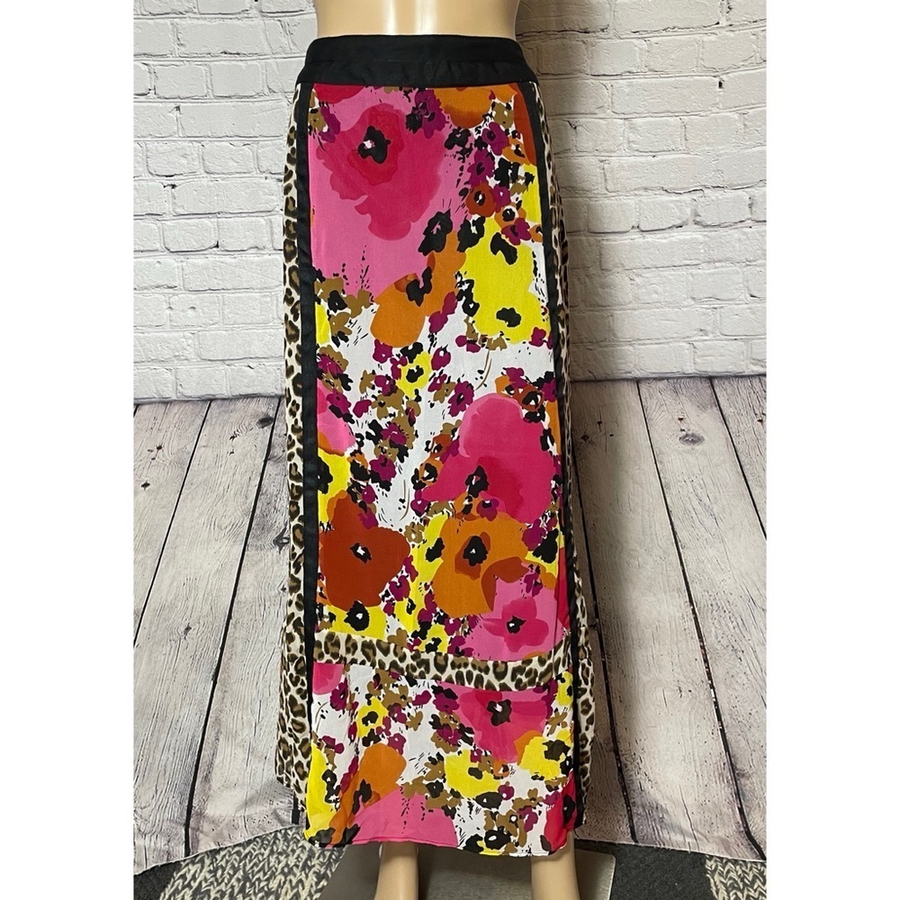 New WDNY Patchwork Floral Animal Print Maxi Chiffon Skirt Size 12
